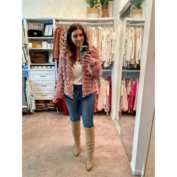 Women's Pink Inorin Faux Fur Coat Open Front Shaggy Cardigan Vintage Jacket - Picture 3 of 9